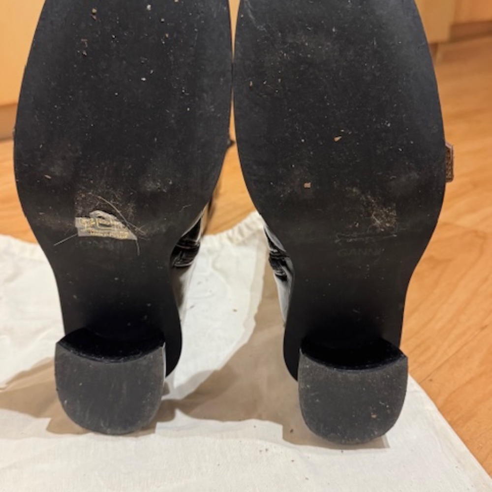 Ganni Black Patent Leather Knee-High Buckle Boots - Picture 9 of 15
